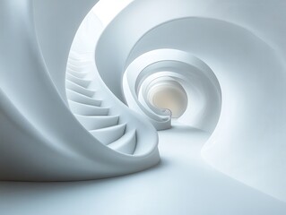 Fototapeta premium Elegant Spiraling Interior Design with Smooth White Curves, Modern Architecture and Artistic Staircase in a Minimalist Aesthetic for Creative Inspirations