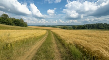 Obraz premium A road runs through a field of tall grass