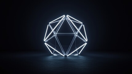Complexity geometry and detailed, A glowing geometric shape made of illuminated lines, set against a dark background, creating a modern, futuristic aesthetic.