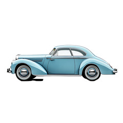 Obraz premium Classic light-blue vintage coupe car side view.