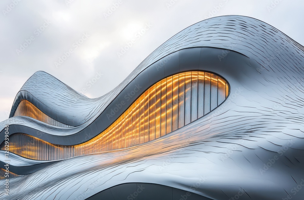 Aufkleber futuristic architectural design featuring fluid curves and soft lines with ambient lighting in moder