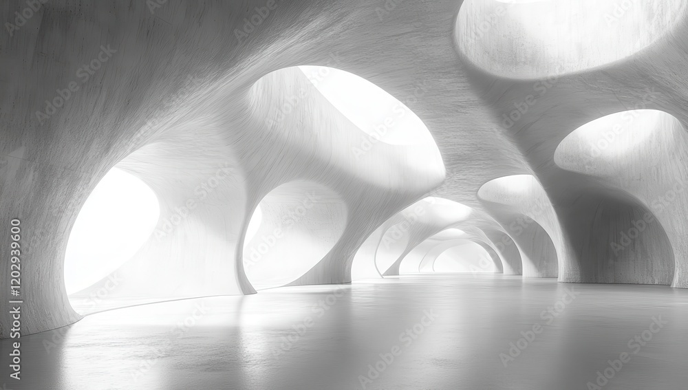 Aufkleber futuristic architecture interior design with organic shapes and soft lighting in a minimalist space 