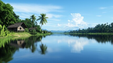 Obraz premium Serene Tropical River Landscape