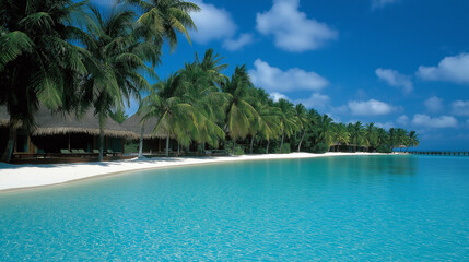 Obraz premium Tropical Sandy Beach with Soft Blue Ocean Waves and Clear Water