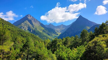 Majestic Mountain Range under Blue Sky