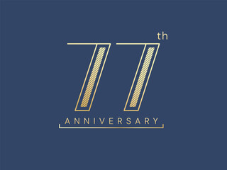 77th Anniversary luxury gold celebration with lines Overlapping in Shapes number logo typography vector design concept. 77 Years anniversary gold for celebration event, business, invitation, card, web