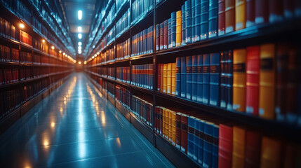 Abstract blurred public library interior space. blurry room with bookshelves by defocused effect