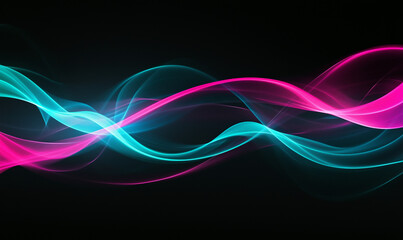 Abstract wavy lines with neon pink and teal on a black background.