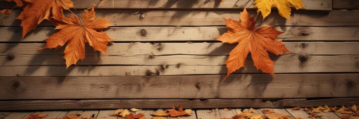 Autumnal atmosphere with maple leaf shadows on a wooden wall, soft lighting, dark accents