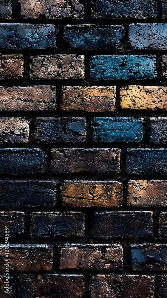 Aufkleber dark and moody brick wall texture shows rough and weathered surface in abstract pattern