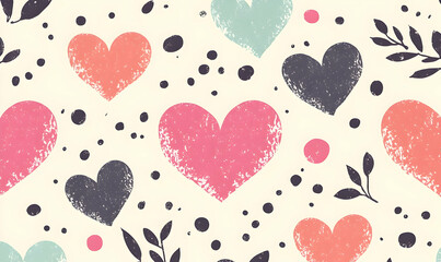 Pastel hearts floral seamless pattern background