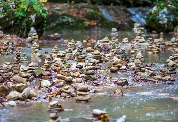 shallow water, autumn condition of the riverbed due to the absence of snowmelt