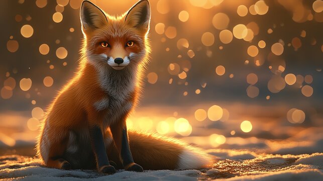 Beautiful fox in warm glowing light setting.