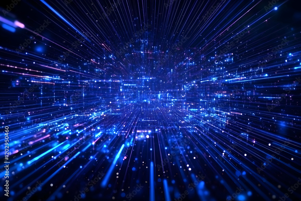 Poster Abstract Blue Rays and Particles Form a Dynamic Background with Light Effects