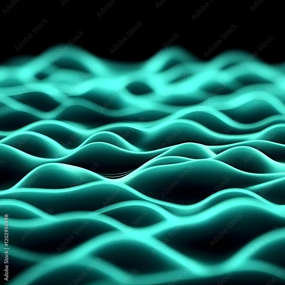 Aufkleber abstract 3d turquoise waves flow smoothly in a dark background