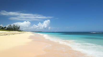 Fototapeta premium Tropical Sandy Beach with Soft Blue Ocean Waves and Clear Water