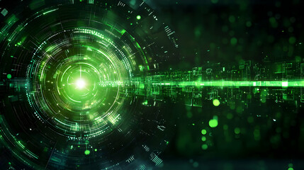 Fototapeta premium Green Futuristic Technology Background Illustrates Data Flow with Glowing Circles and Lines Seamlessly.