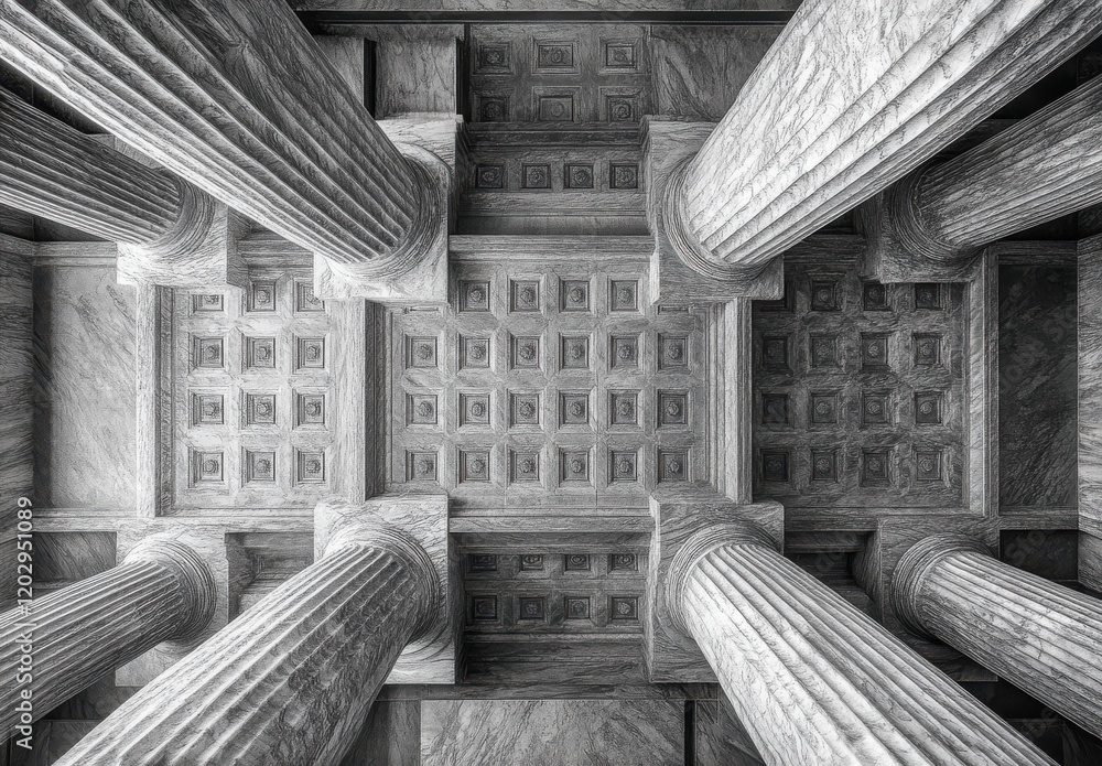 Poster stunning view of classical architecture featuring tall marble columns underneath with intricate deta