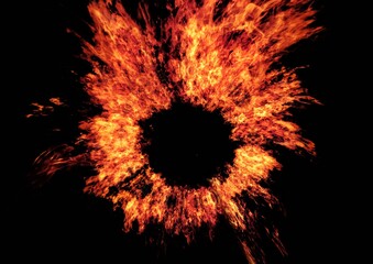 3d illustration of burning fire flames on a black background with text space