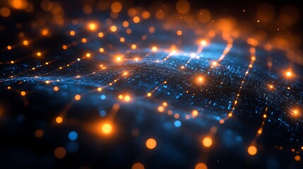 Fototapeta premium Abstract digital wave with glowing orange and blue lights