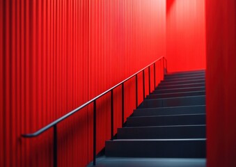 Vibrant and Dynamic Modern Staircase with Bold Red Walls and Sleek Black Handrail in Contemporary Architectural Design for Inspiration and Aesthetic Appeal