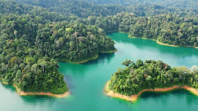 Khao Sok, Thailand: Aerial drone footage of the stunning Khao Sok dam lake in southern Thailand  Surat Thani province.