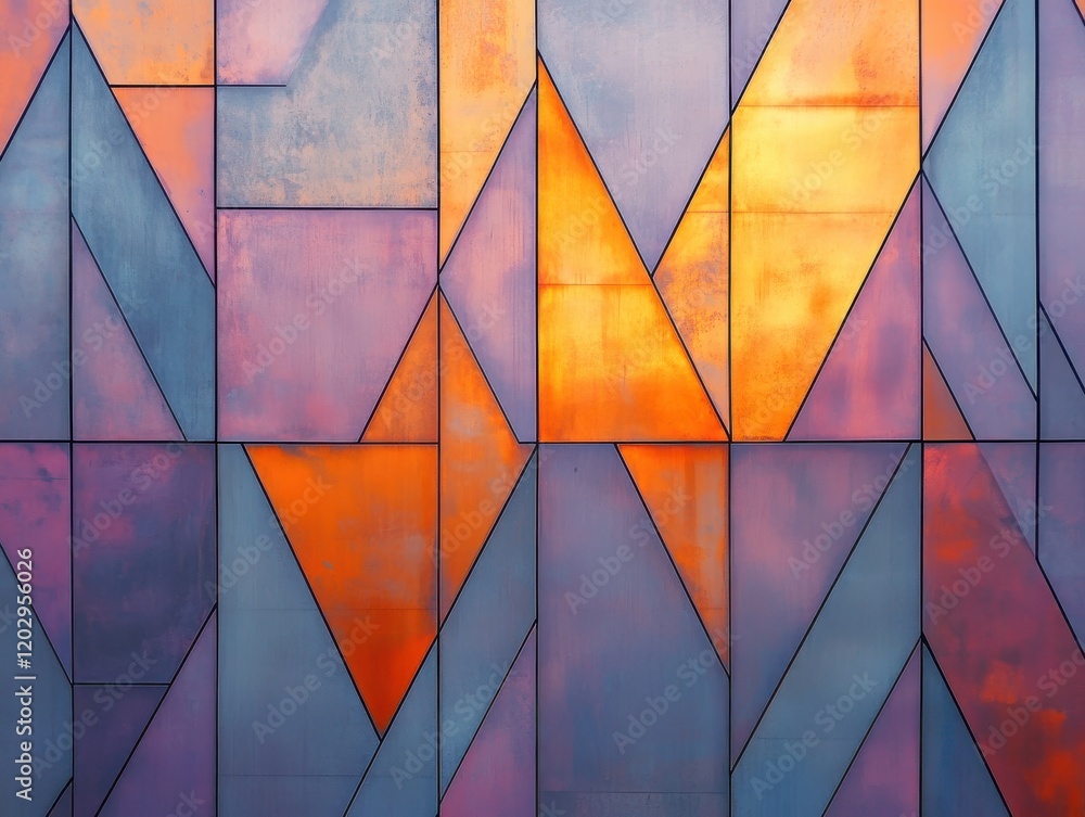 Poster vibrant geometric abstract pattern with triangles and colorful gradients creating an eye-catching mo