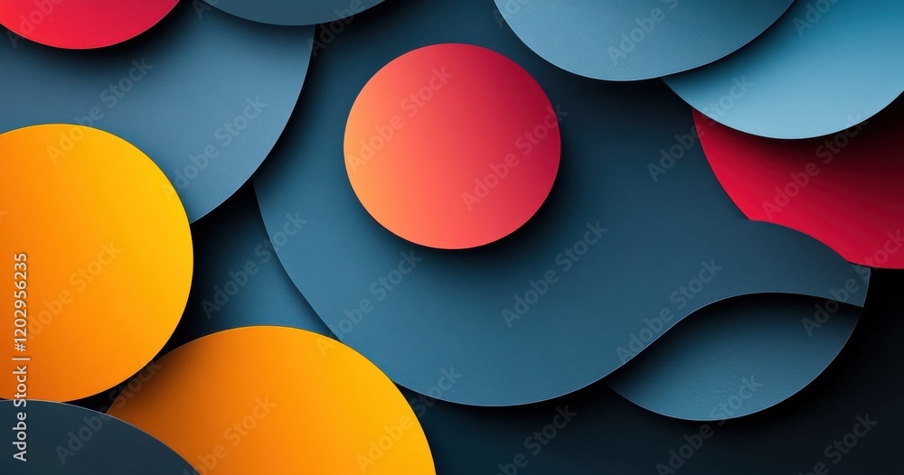 Aufkleber vibrant geometric composition of overlapping circular shapes in vivid colors on a dark background fo