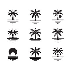 Palm tree icon set silhouette vector illustration