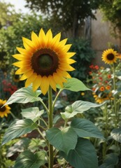 Obraz premium Beautifully painted sunflower in a garden setting, sunflower, painting, botanical