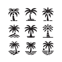 Palm tree icon set silhouette vector illustration