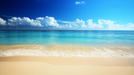 Obraz premium Tropical Sandy Beach with Soft Blue Ocean Waves and Clear Water