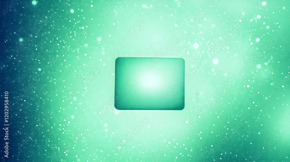 Poster abstract green background with rounded square and sparkling bokeh lights creates magical ambiance