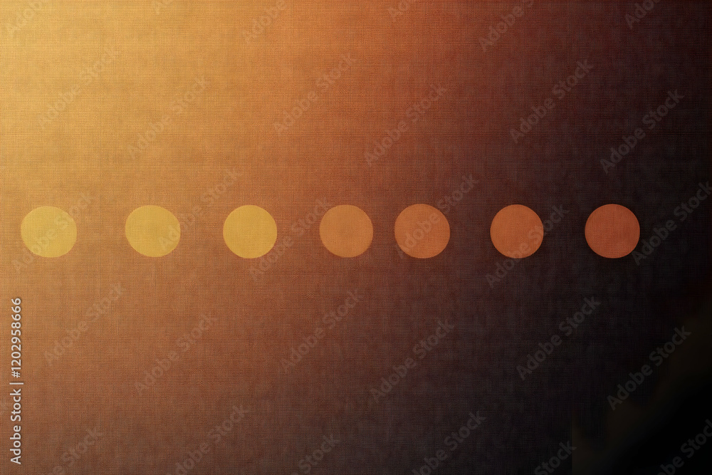 Aufkleber abstract background with seven illuminated circles on textured material with warm golden light.
