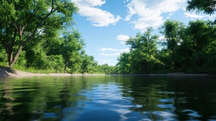Fototapeta premium Serene River in Lush Forest