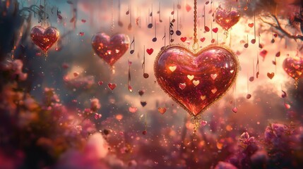 Obraz premium Whimsical Heart-Shaped Music Box in a Dreamy Colorful World