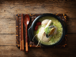 samgyetang, chicken soup with ginseng