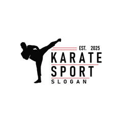 black silhouette design of martial art sport logo taekwondo karate with simple minimalist concept of sports branch template