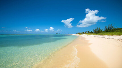 Fototapeta premium Tropical Sandy Beach with Soft Blue Ocean Waves and Clear Water