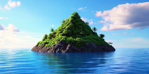 bermuda triangle concept - triangular shaped island in the middle of a vast ocean