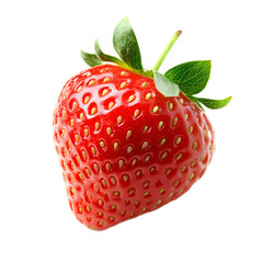 Vibrant Red Strawberry with Fresh Leaves Closeup Photo