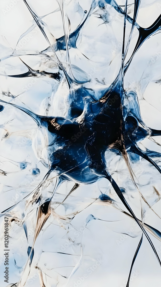 Poster abstract blue and white swirls and tendrils intertwine dynamically across a pale canvas