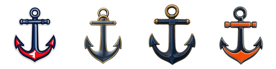 Collection of vintage nautical anchor symbols and icons in different styles and colors  These classic maritime and sailing design elements can be used for branding logos patterns backgrounds © NRD