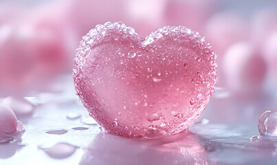 Obraz premium Dew-kissed heart, pink background, Valentine's