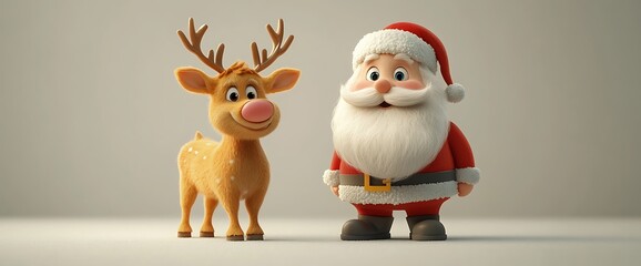 Fototapeta premium Santa and reindeer Christmas card