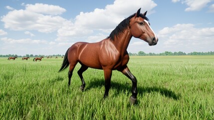 Fototapeta premium Brown Horse in Green Pasture