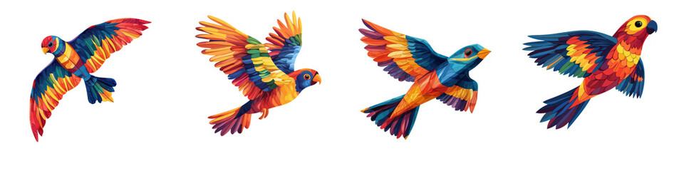 Fototapeta premium Flock of Multicolored Parrots Soaring and Perching in Lush Tropical Rainforest Environment Exotic Avian Wildlife Freedom and Beauty of Nature