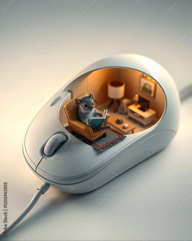 Aufkleber computer mouse with a mouse in the shape of a house. 3d rendering