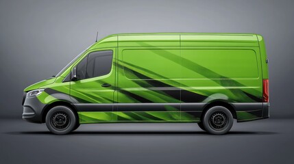 Green delivery van, studio shot, graphic wrap, design mockup