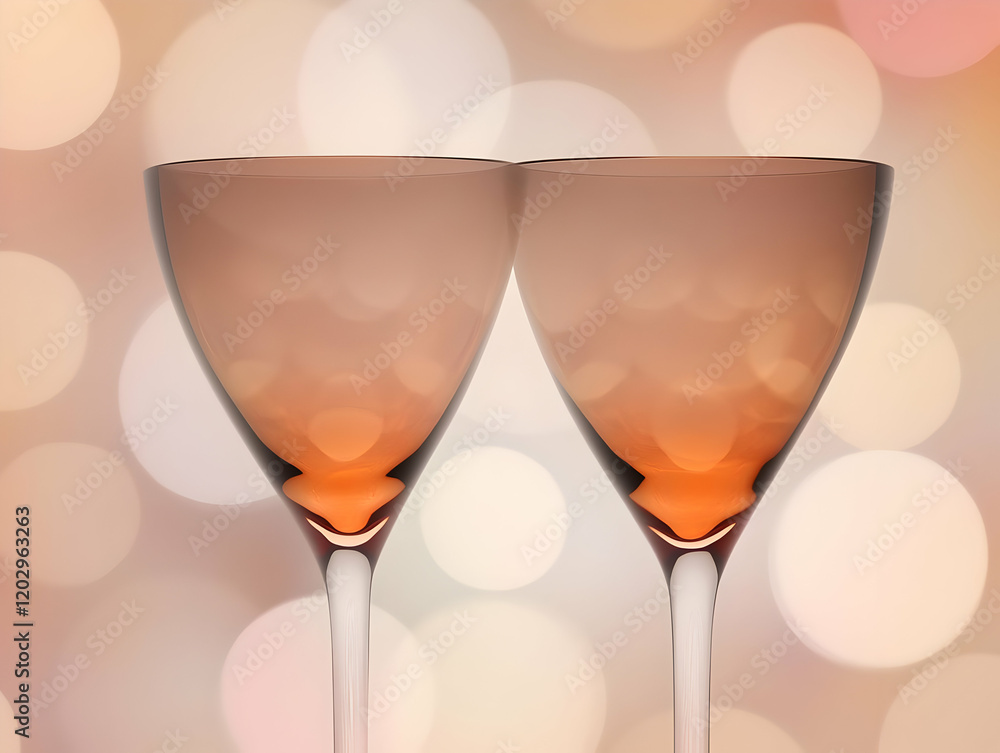 Poster two elegant empty wine glasses stand on a softly lit background with gentle bokeh
